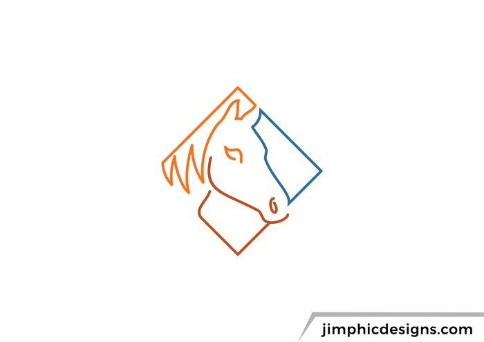 Horse shaped inside a block with line art