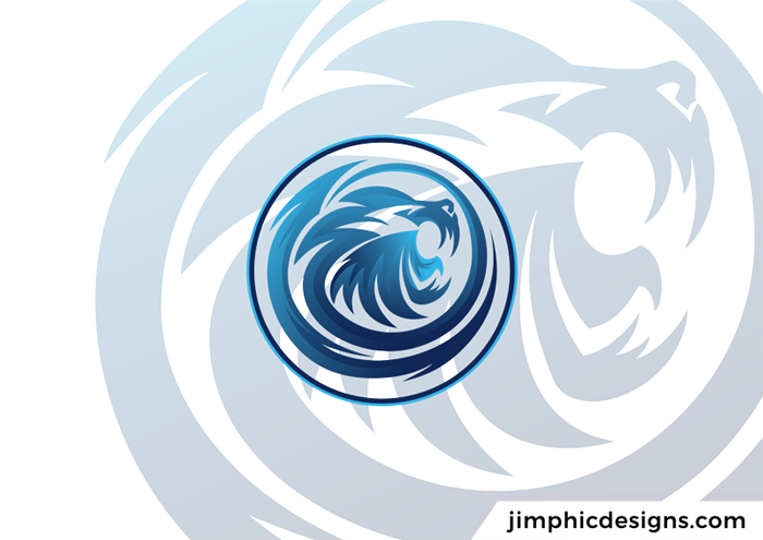 Abstract graphic featuring the mixture between a lion and a dragon inside a circle shape.