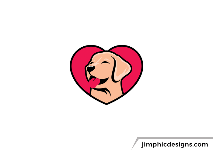 Smiling dog inside a heart to represent love for the animal.