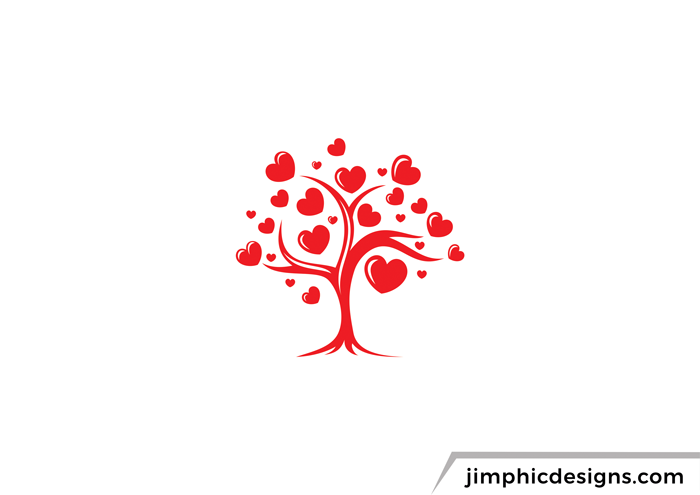 Abstract tree design with hearts blossoming from the branches