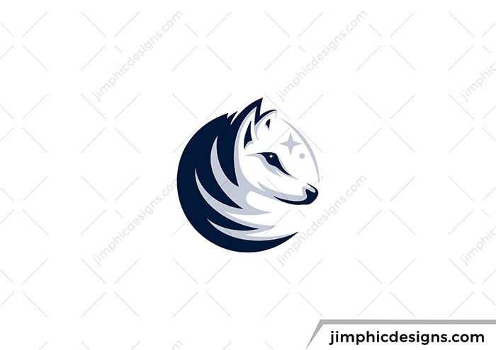 Modern and simplistic wolf head design in a circle.