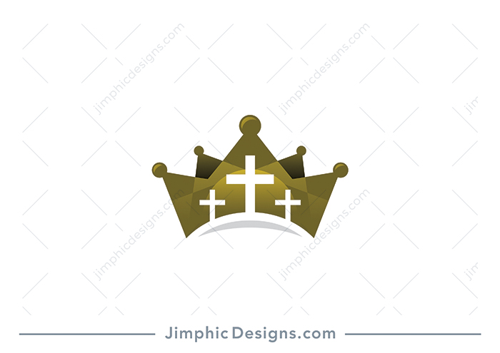 Big iconic crown design features a scenery on the mountain with the three Christian crosses. 