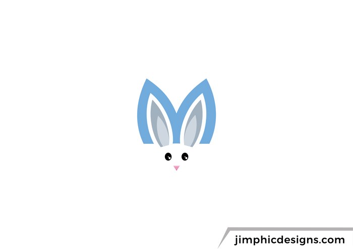 White bunny, shaping letter M with ears