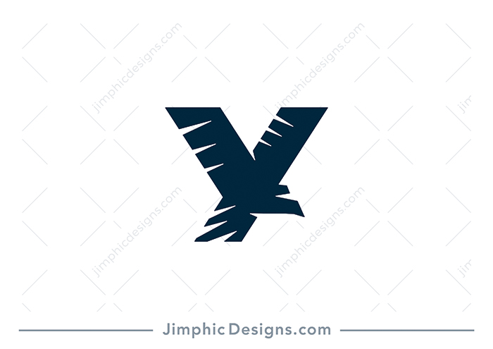 Very simplistic eagle in flying motion shaped in the uppercase letter Y design.