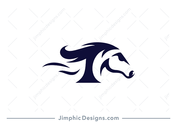 Modern uppercase letter T shaped around a moving horse's head.