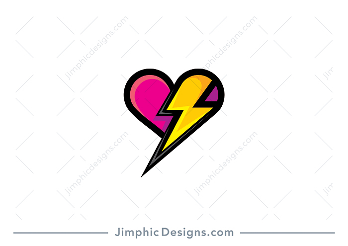 Cute iconic type heart with a big flash bolt moving from inside the heart to the outside.