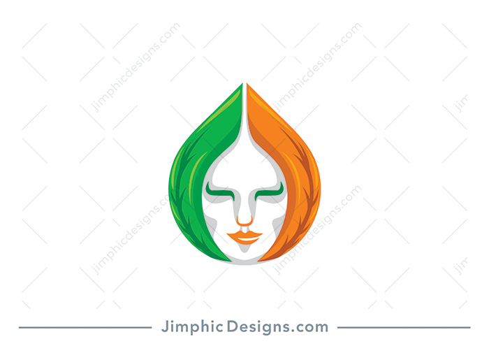 Elegant female face shaped into an iconic water drop graphic with leaves on the side of her face.