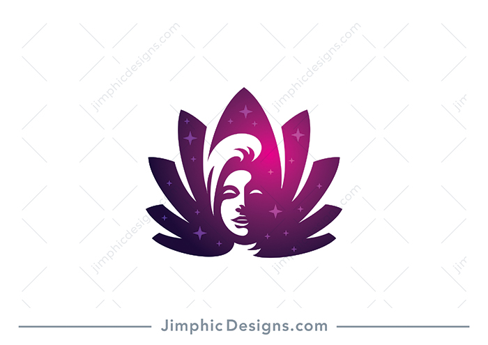 Modern female face shaped inside an iconic lotus flower shape.