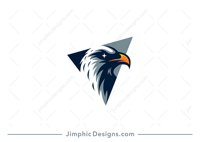 Modern eagle head design looking into the distance with an abstract shield and star in his eye.