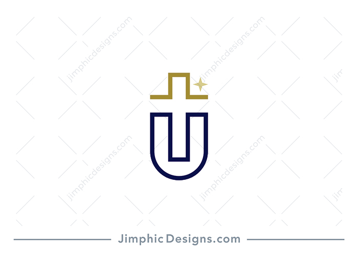 Modern and simplistic letter U design shapes the bottom of a Christian cross. 