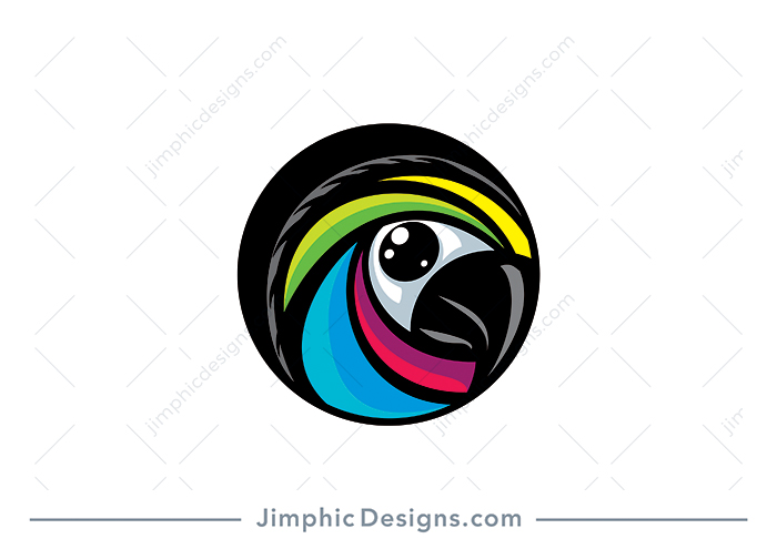 Modern smiling parrot head design inside a circle.