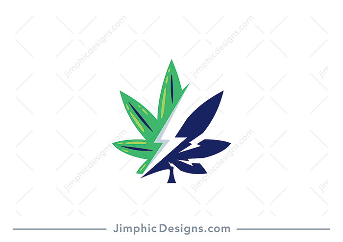 Smooth cannabis leaf design featuring a big iconic bolt separating the cannabis leaf in two.