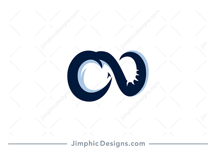 Iconic infinity symbol is shaped around a simplistic elephant head and trunk design. 