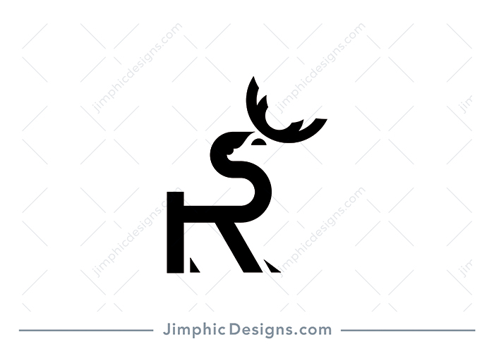 Simplistic deer animal is shaped inside a big bold letter R design. 