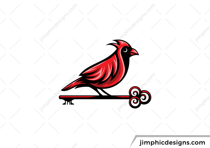 Red cardinal bird sitting on a key