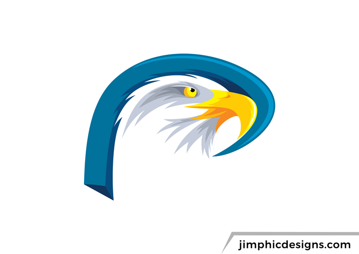 Sporty logo with an eagle head inside a letter P