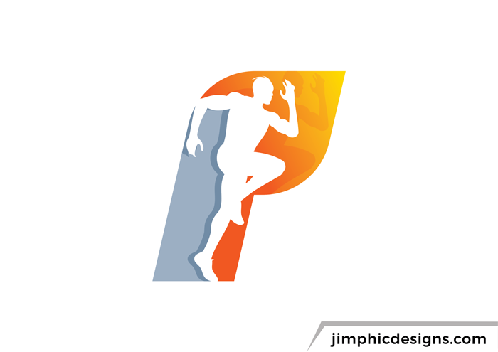 Letter P design with a sporty running human inside.