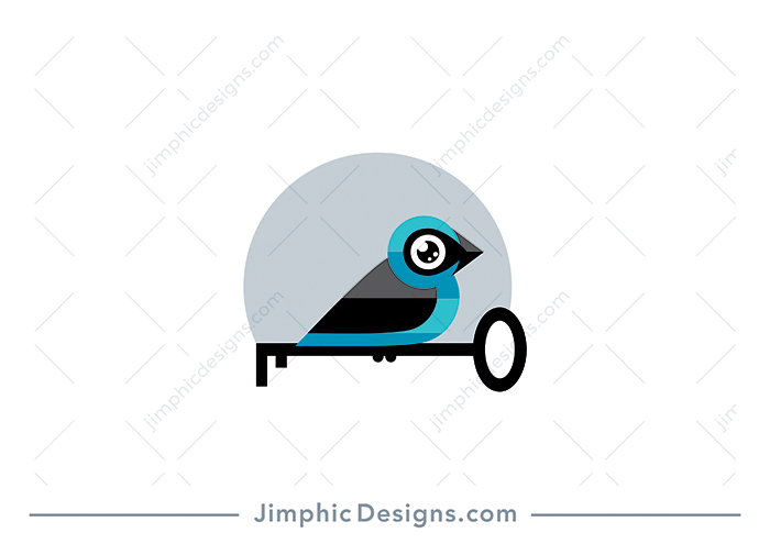 Modern and very simplistic bird sitting on an iconic key graphic. 