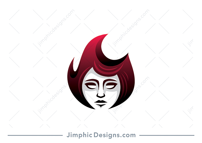 Sleek fire graphic featuring a female face inside with a straight look on her face.