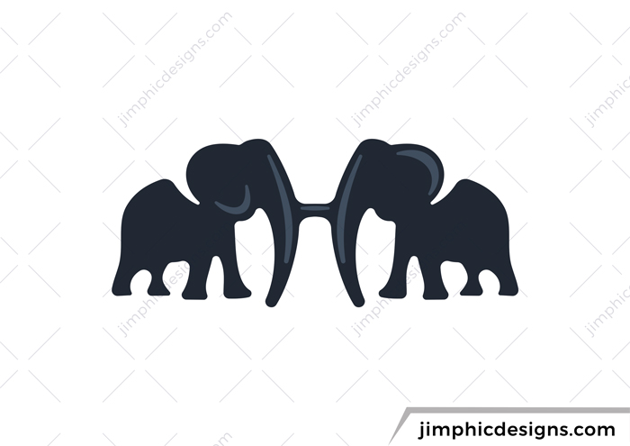 Two elephants walking towards each other blends together and creates the shape of the letter H.