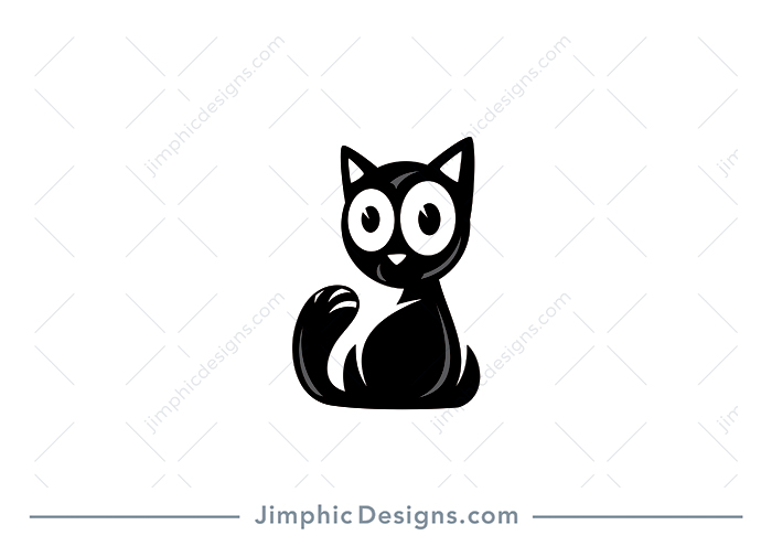 Cool and sleek looking cat in a sitting position looking over his shoulder with big eyes.