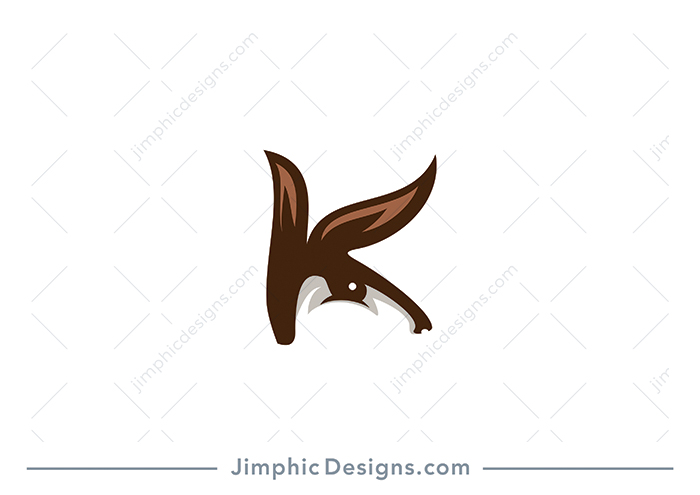 Smooth bunny head with long ears shaping the uppercase letter K.