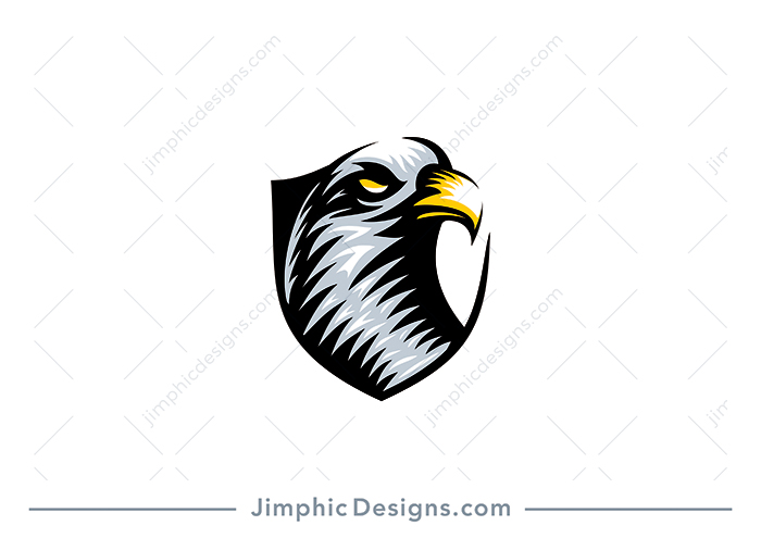 Modern eagle design sitting inside a crest looking into the distance.