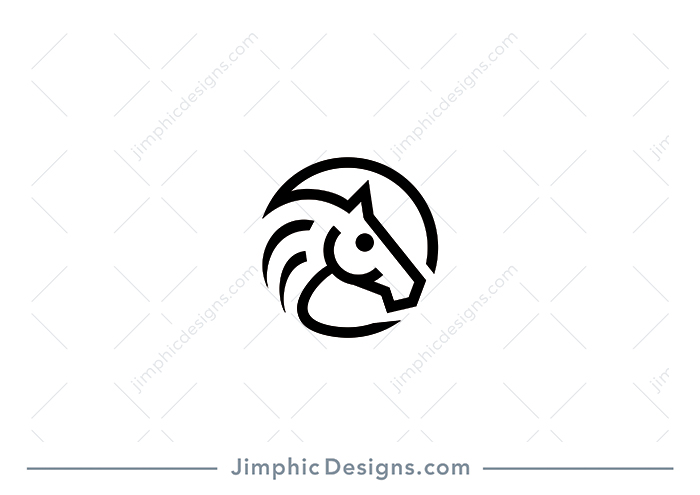 Modern and simplistic horse head design inside a circle.