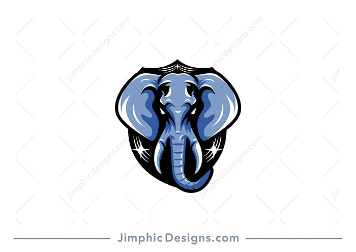 Modern and fierce looking elephant head inside an iconic crest shape.