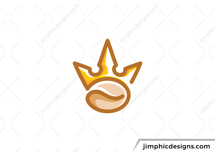 Simplistic line design shape a coffee bean and ends with a crown on top.