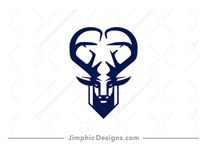 Modern and strong looking deer facing forward with his big horns shaping a white star in the middle.