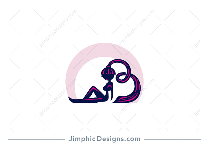 Simplistic woman sitting with a straight back and her hair curling into an uppercase letter B.