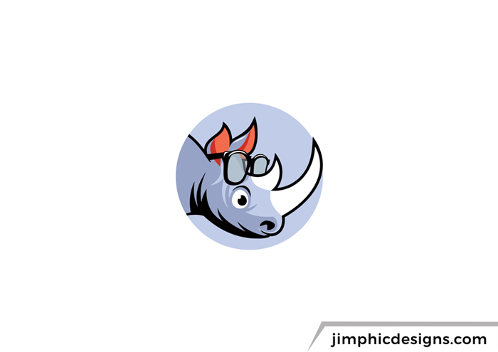 Cute cartoon rhino with glasses on his nose ready to learn and or read.