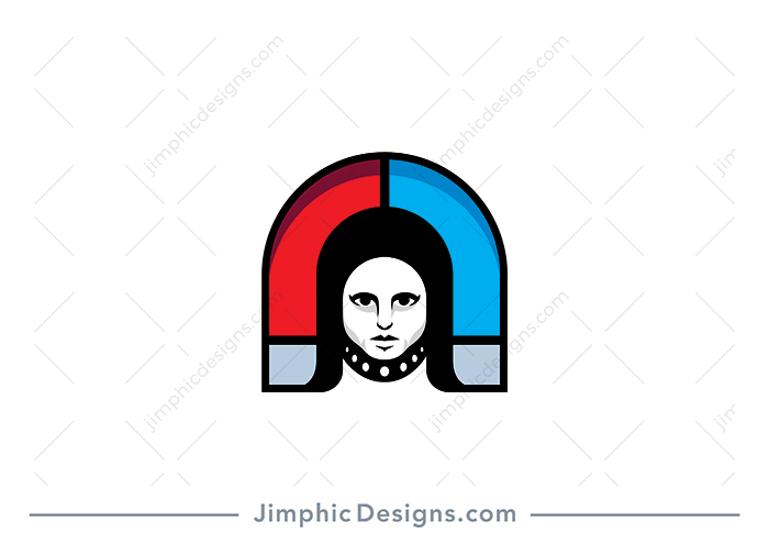 Big simplistic magnet graphic featuring a female face inside.