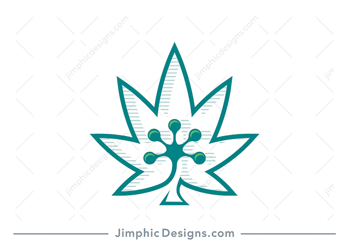 Very simple and elegant gecko hand placed in the center of a cannabis leaf.