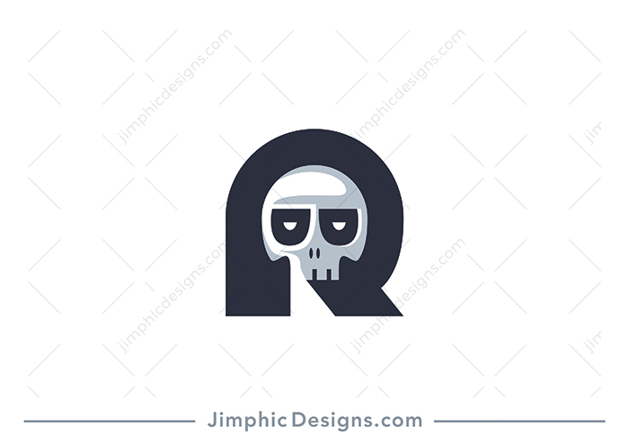 Smooth and clean letter R featuring a white negative space skull in the middle. 