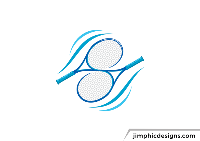 Two tennis rackets interlock to form the shape of a letter S