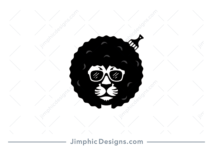 Modern hip lion with sunglasses and a big Afro hairstyle.