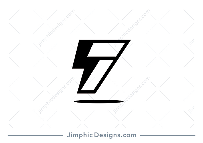 Big and simplistic lightning bolt creating the number 7 when looking at from a 3D perspective, hanging in the air. 