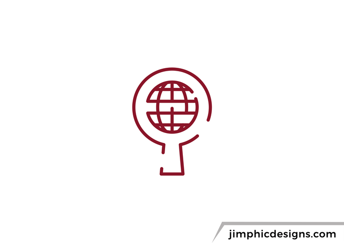 Simple magnifying glass logo with a globe inside