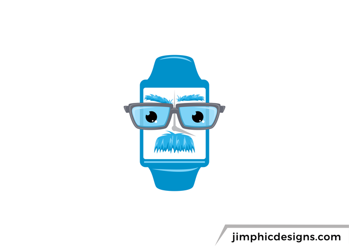 Modern smart watch animation with glasses and a wisdom mustache 