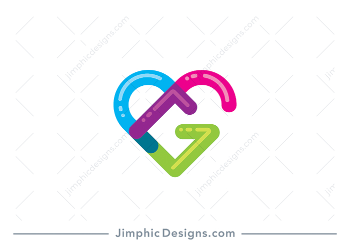 Modern and smooth heart graphic features the uppercase letters A, F and G.