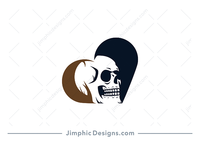 Iconic heart graphic sitting on its side, featuring a big negative space skull inside.