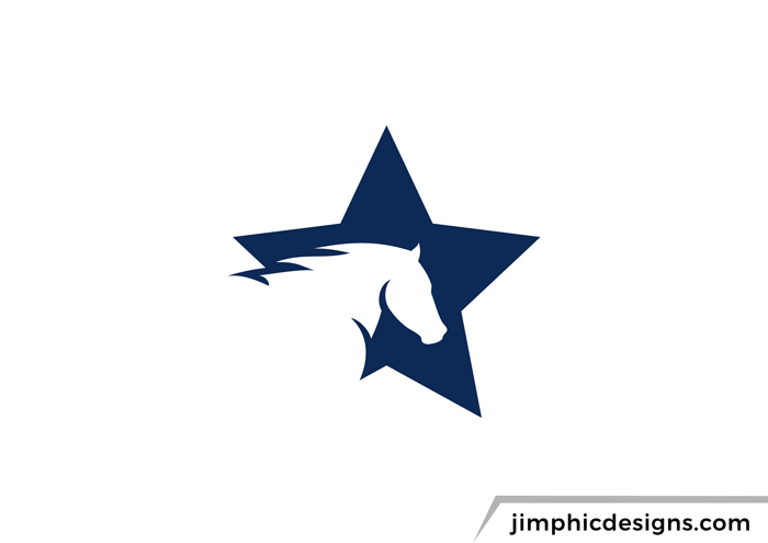 Iconic star graphic with a horse head in a running motion.