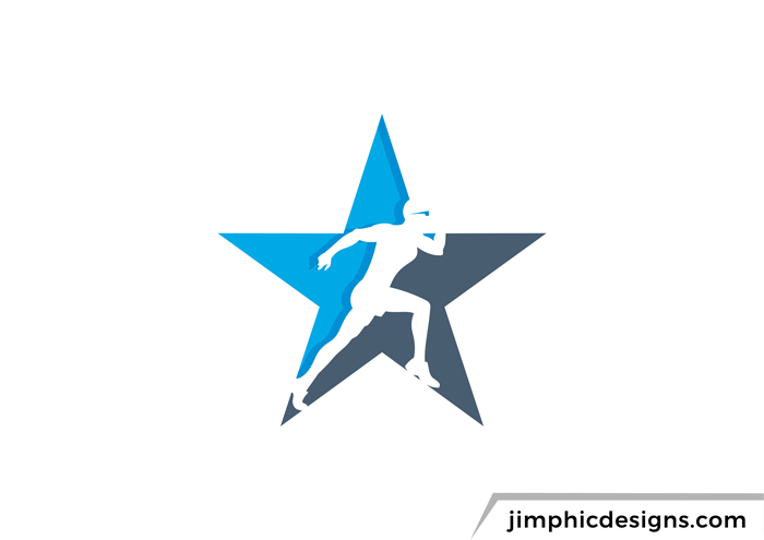 Man in a running position, inside a star