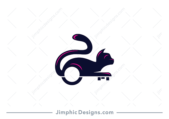 Modern and simplistic cat lying flat on his belly with the key shape incorporated below.