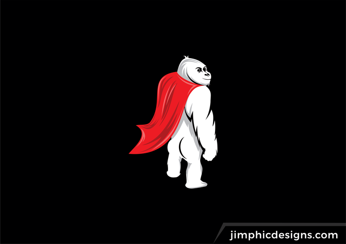 Smiling gorilla standing with his cape flying in the wind