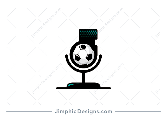 Big iconic sport whissle shaped as a podcast microphone with a ball inside.