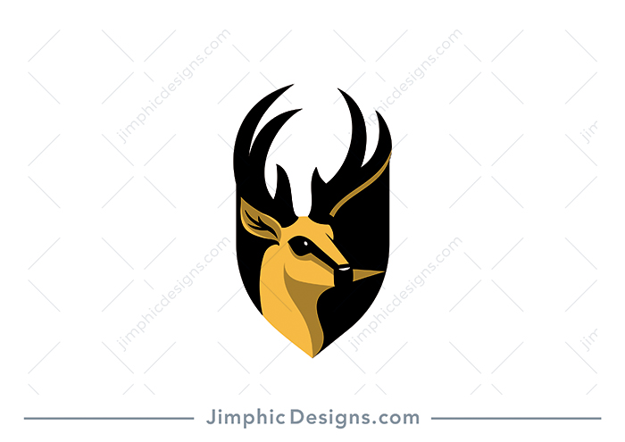 Modern and elegant deer with big strong horns inside an iconic crest shape.