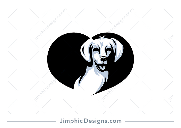 Charming dog sitting inside an iconic heart shape with a big smile on his face.